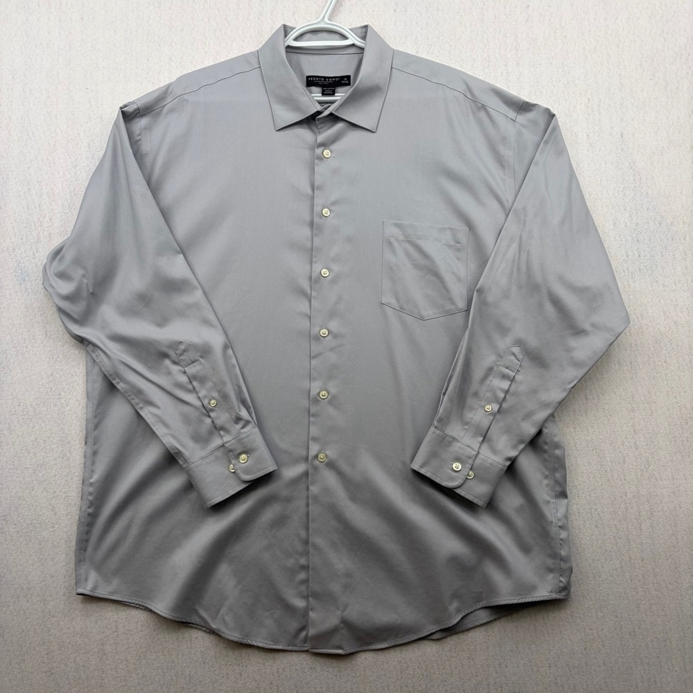 Pronto Uomo Mens Gray Twill Long Sleeve Dress Shirt 18 34/35 Cotton Button Down